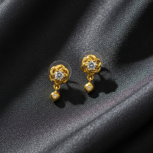 NuGold Floral Crystal Drop Gold-Toned Stud Earrings for Women