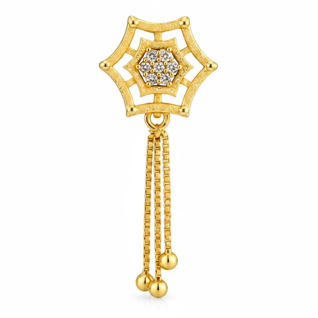 NuGold Star Charm Tassel Crystal Earrings