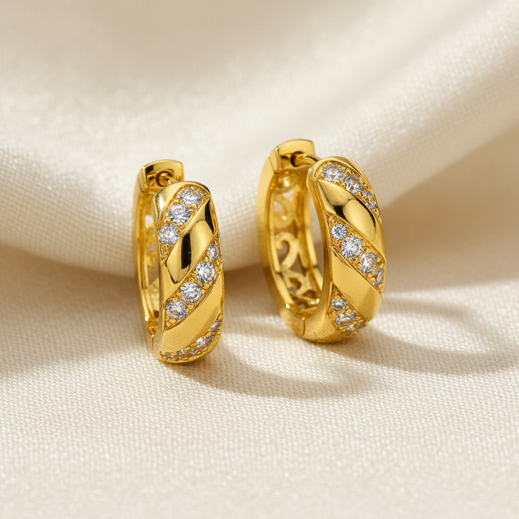 NuGold Twisted Crystal Gold-Toned Huggie Hoop Earrings for Women