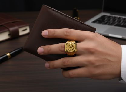 NuGold Om Divine Square Signet Gold Ring for Men