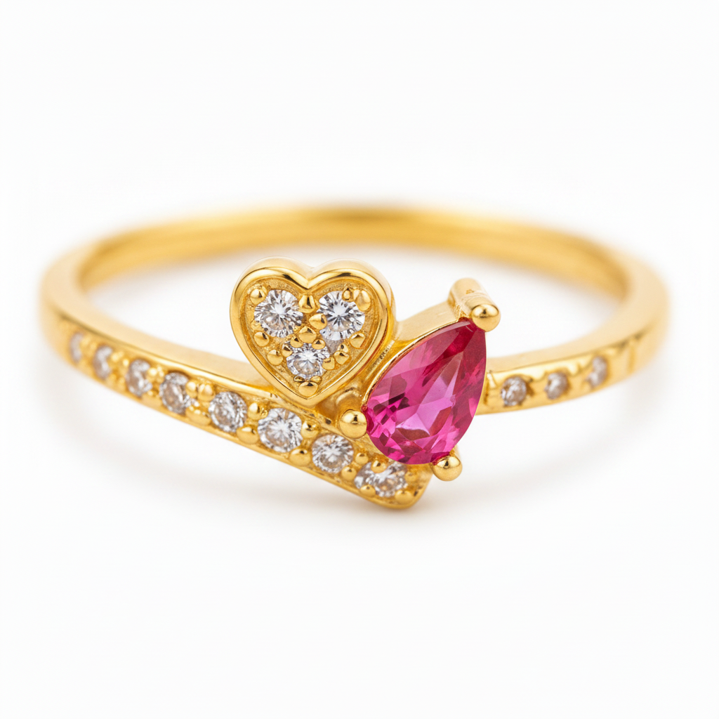 NUGOLD Romantic Heart & Pear Cut Ruby Stone Ring for Women