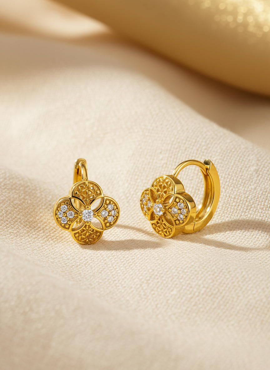 NuGold Floral Gold Plated Hoop Earrings for Women & Girls