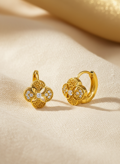NuGold Floral Gold Plated Hoop Earrings for Women & Girls