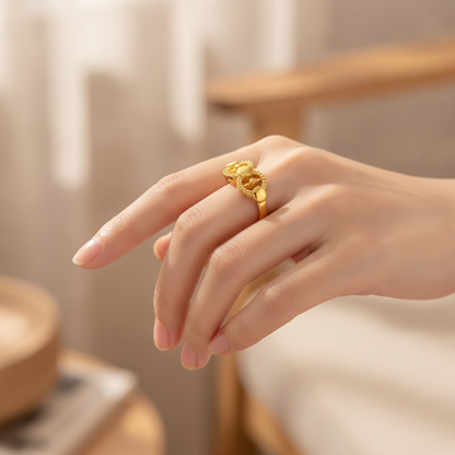 NUGOLD Elegant Twin Circle Heritage Adjustable Ring for Women