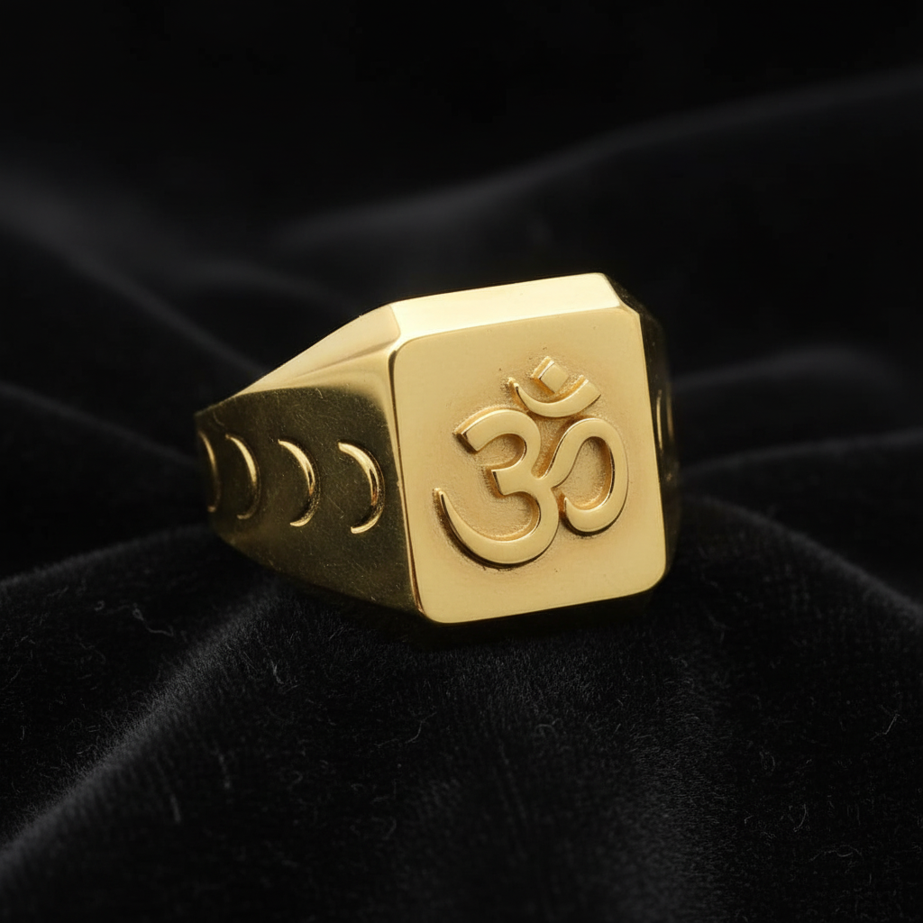 NuGold Om Royale Geometric Gold Signet Ring for Men