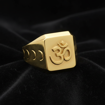 NuGold Om Royale Geometric Gold Signet Ring for Men