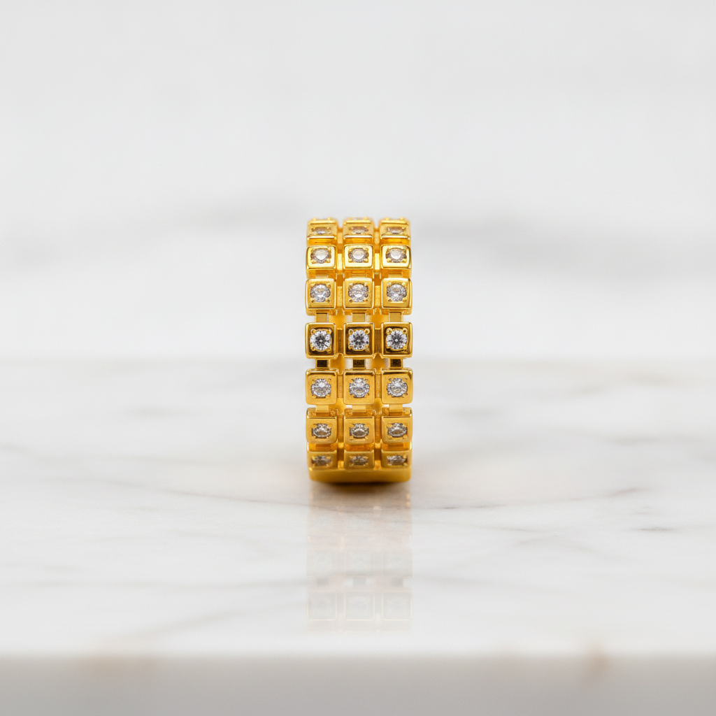 Regal Triple-Row Grid Sparkle Statement Ring for Women