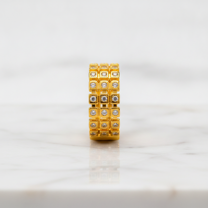 Regal Triple-Row Grid Sparkle Statement Ring for Women