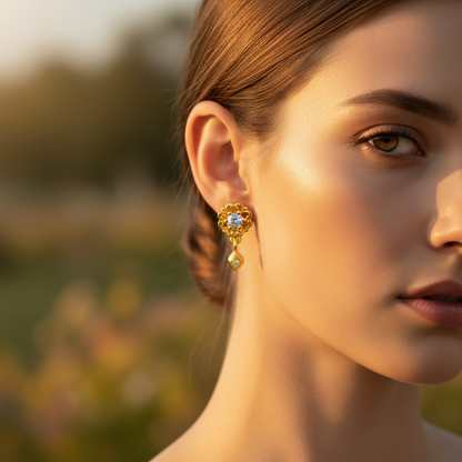 NuGold Blossom Spark Crystal Drop Earrings