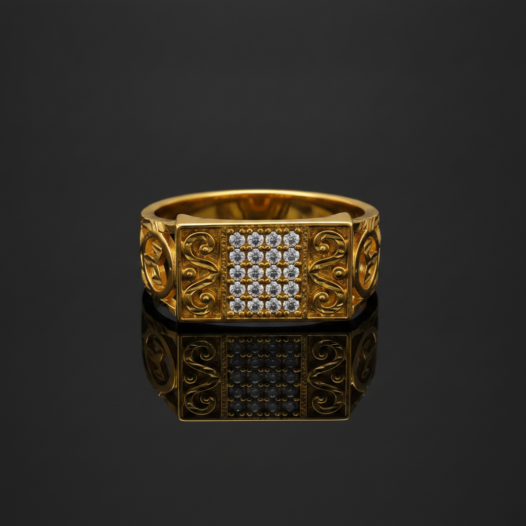 Vintage CZ Ornate Pattern Ring for Men