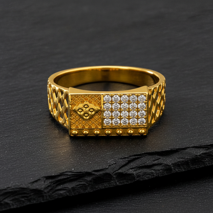 Royal Dual-Panel Crystal Lattice Statement Ring for Men