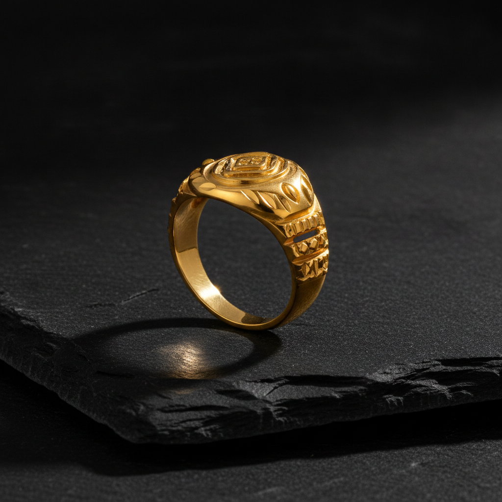 Royal Crest Leaf Engraved Statement Ring for Men