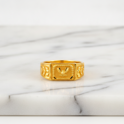 Royal Crest Botanical Pattern Statement Ring for Men