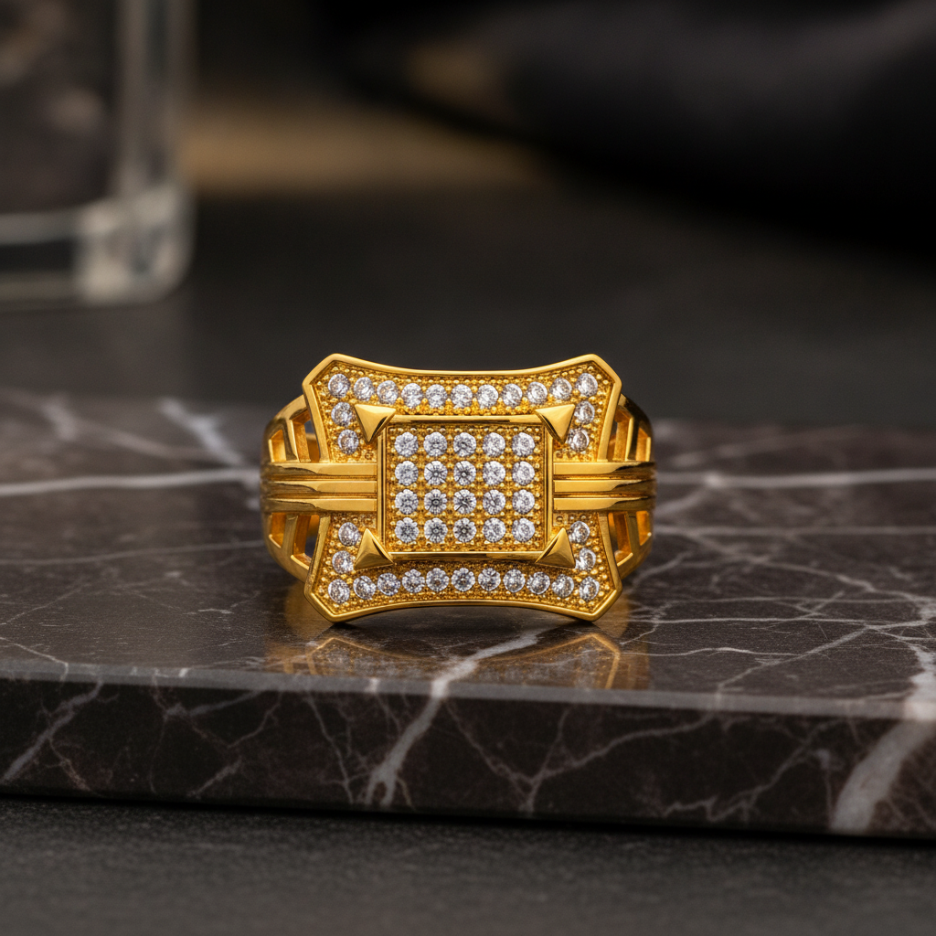 Imperial Geometric Crystal Crown Statement Ring for Men