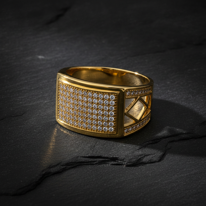 Regal Diamond Grid Statement Ring for Men