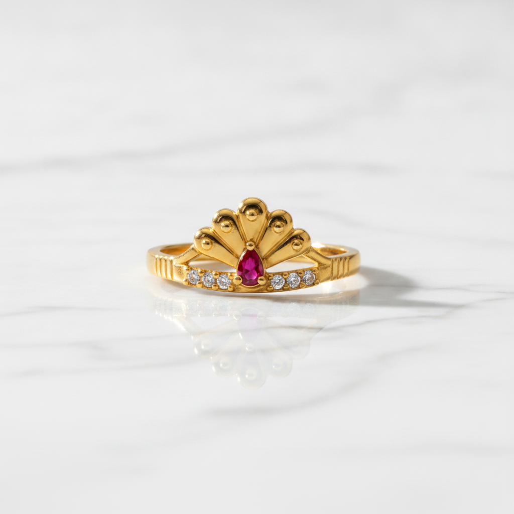 Royal Ruby Peacock Bloom CZ Designer Ring