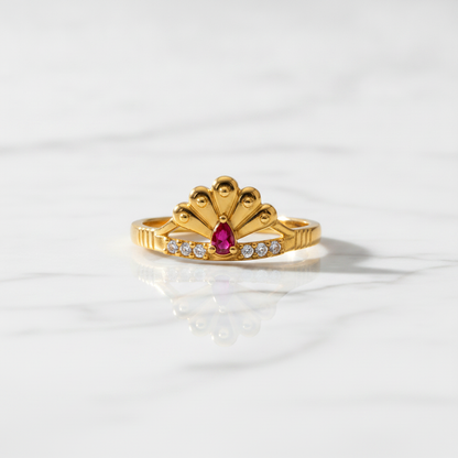 Royal Ruby Peacock Bloom CZ Designer Ring