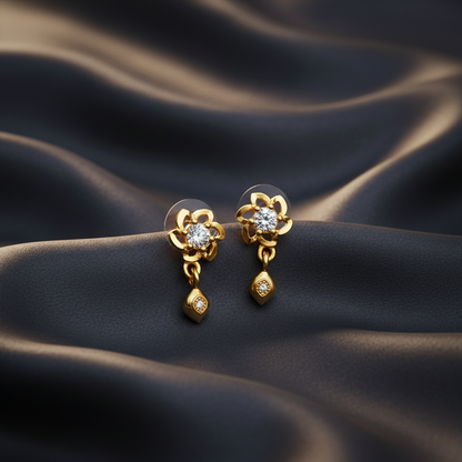 NuGold Floral Crystal Drop Gold-Toned Stud Earrings for Women