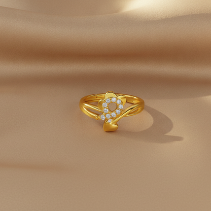 Floral Heart CZ Adjustable Ring for Women
