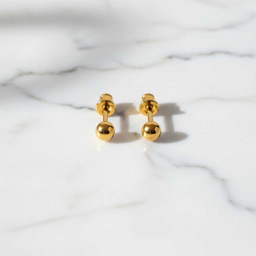 NuGold Minimalist Gold-Toned Ball Stud Earrings for Women