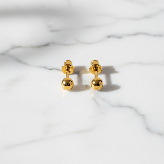NuGold Minimalist Gold-Toned Ball Stud Earrings for Women