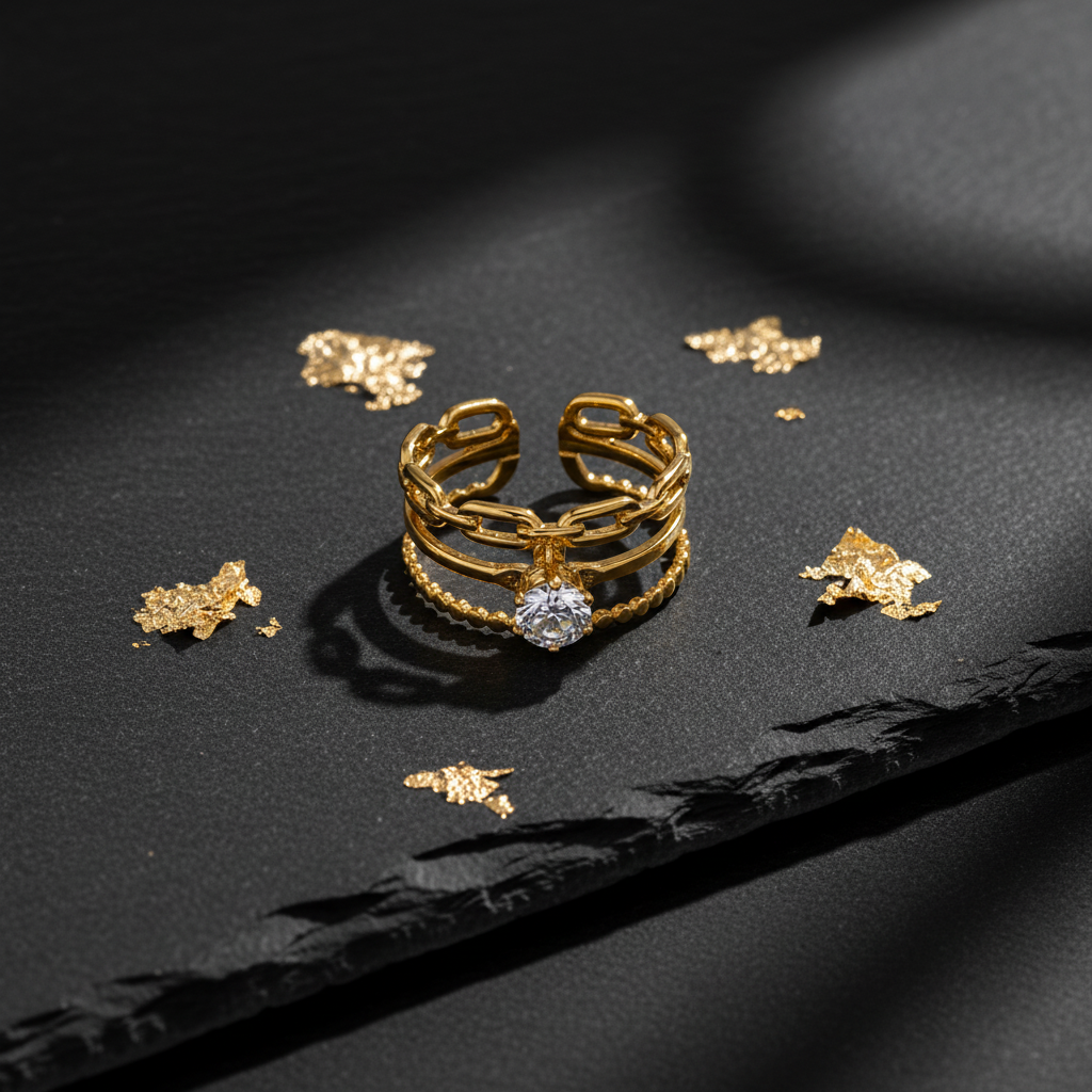 Elegant Anti-Tarnish Chain Link Ring with CZ Stone
