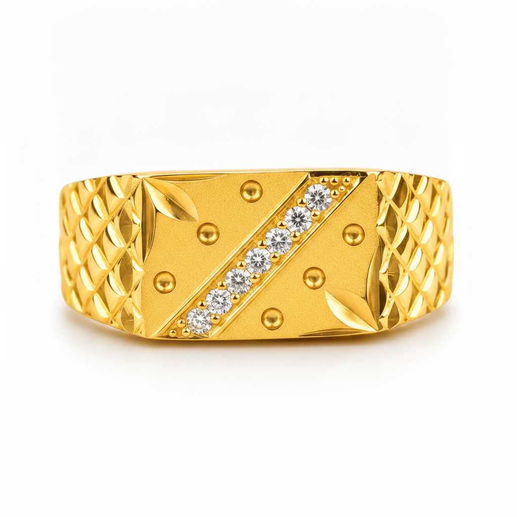 Elegant Crystal CZ Diagonal Pattern Ring for Men