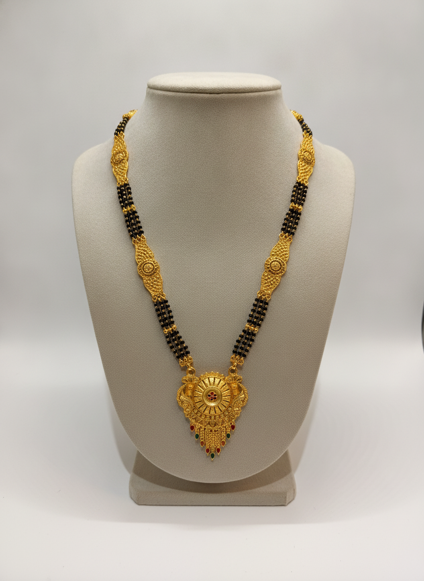 Premium Bridal Mangalsutra with Intricate Floral Medallion Pendant