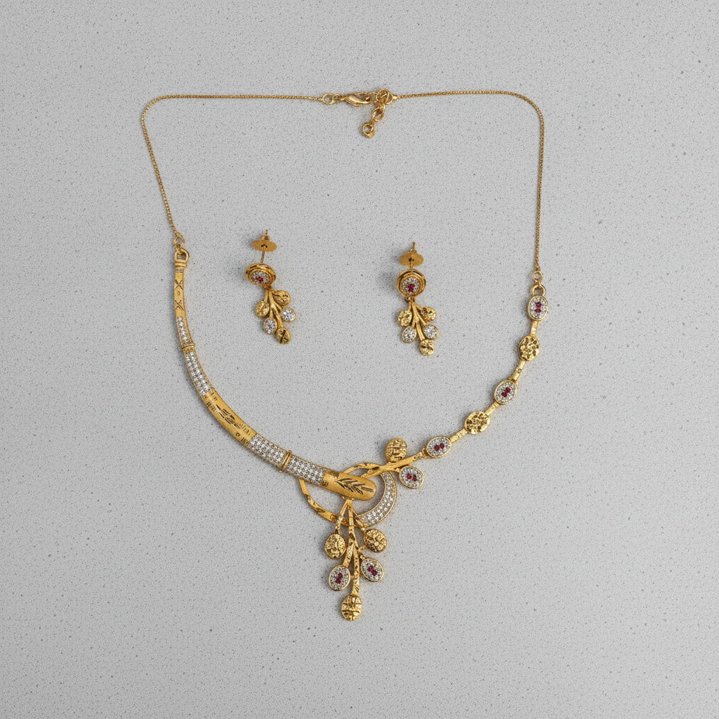 NUGOLD Premium Leaf Vine Crystal Necklace Set for Women