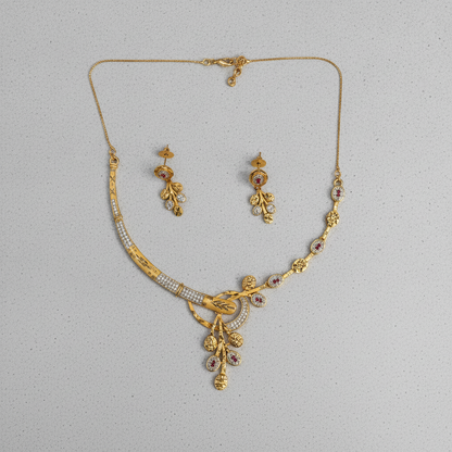 NUGOLD Premium Leaf Vine Crystal Necklace Set for Women