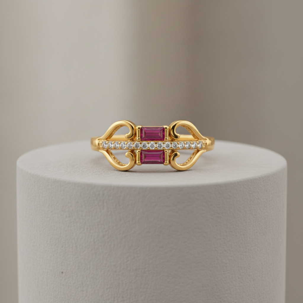 Royal Twin Pink Crystal Swirl Ring
