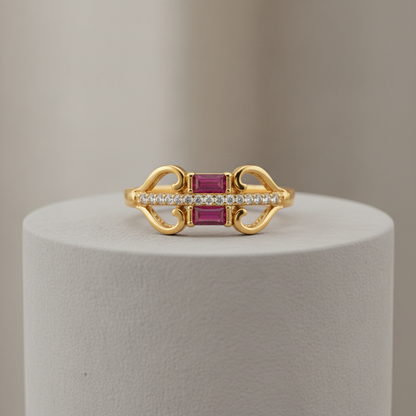 Royal Twin Pink Crystal Swirl Ring