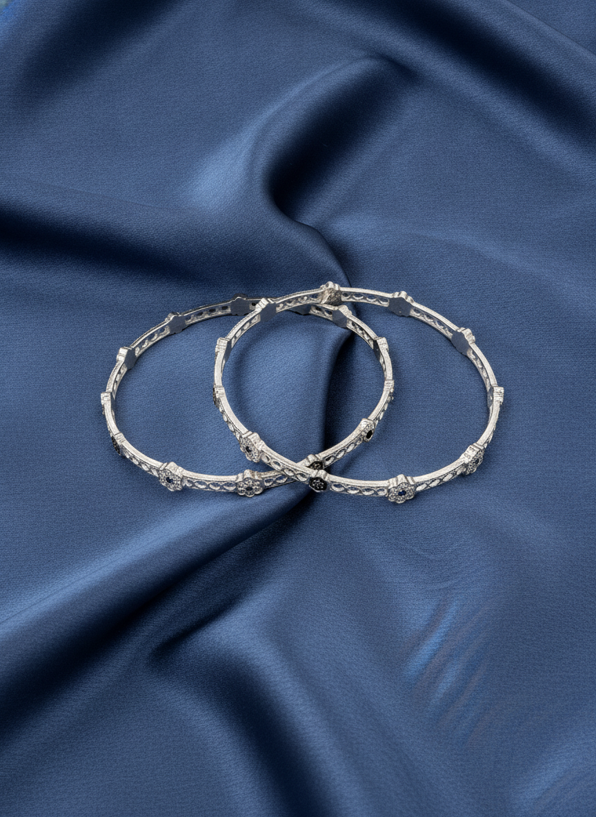 925 Silver Flower Pattern Bangles
