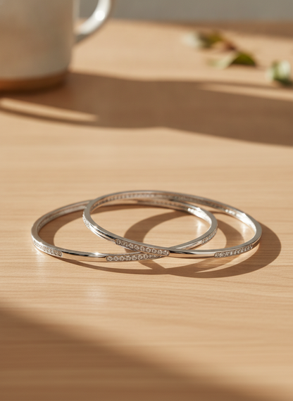 925 Silver Minimalist CZ Bangles for Women