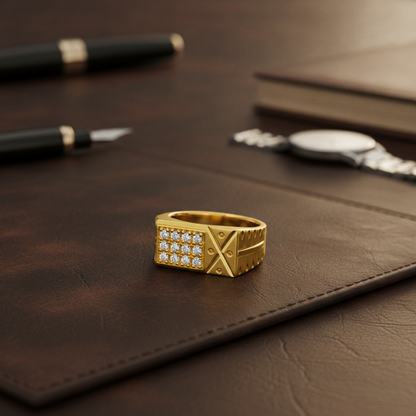 Modern Geometric Crystal Panel Statement Ring for Men