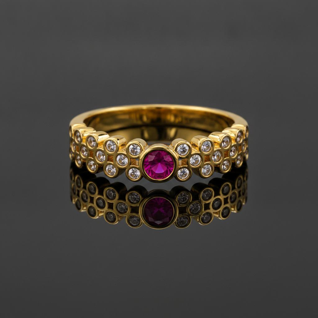 Regal Ruby Halo Cascade Statement Ring for Women