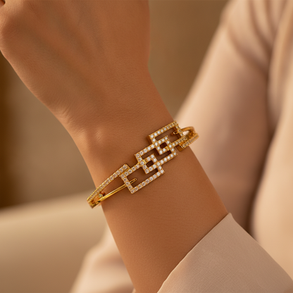 Luxury Geometric CZ Open Kada Bracelet for Women