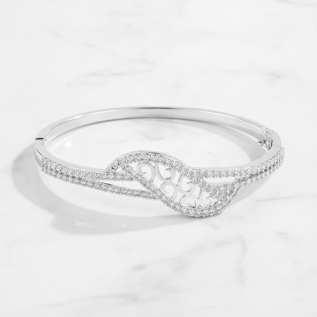 Royal Swirl CZ Stainless Silver Designer Bracelet For Women & Girls