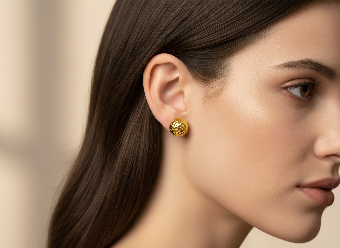 NuGold Geometric Textured Gold-Toned Stud Earrings for Women