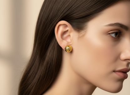NuGold Geometric Textured Gold-Toned Stud Earrings for Women
