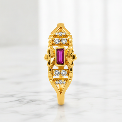 Royal Ruby Emblem Sparkle Statement Ring for Women