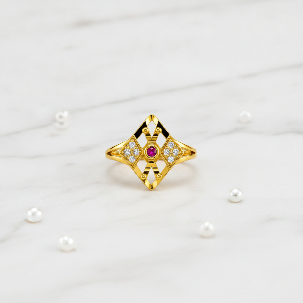 Regal Ruby Diamond Crest Statement Ring for Women