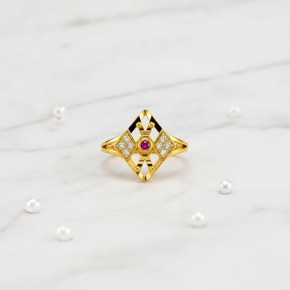 Regal Ruby Diamond Crest Statement Ring for Women