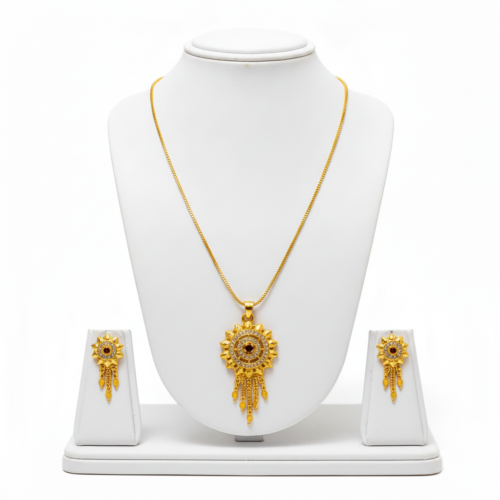 Elegant Traditional Floral Medallion Necklace & Earrings Set for Women