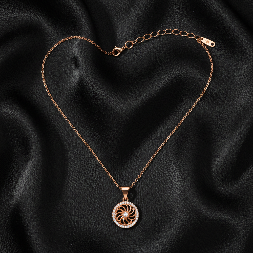 Rose Gold Crystal Sunburst Pendant Necklace for Women