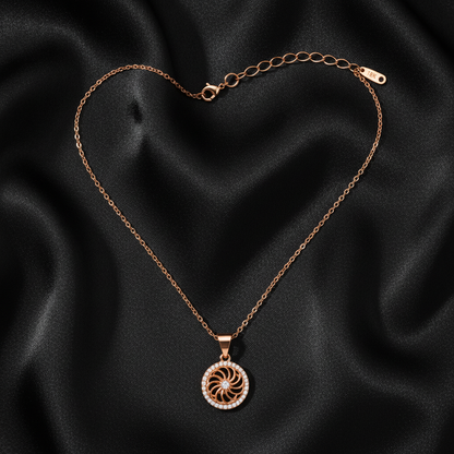Rose Gold Crystal Sunburst Pendant Necklace for Women