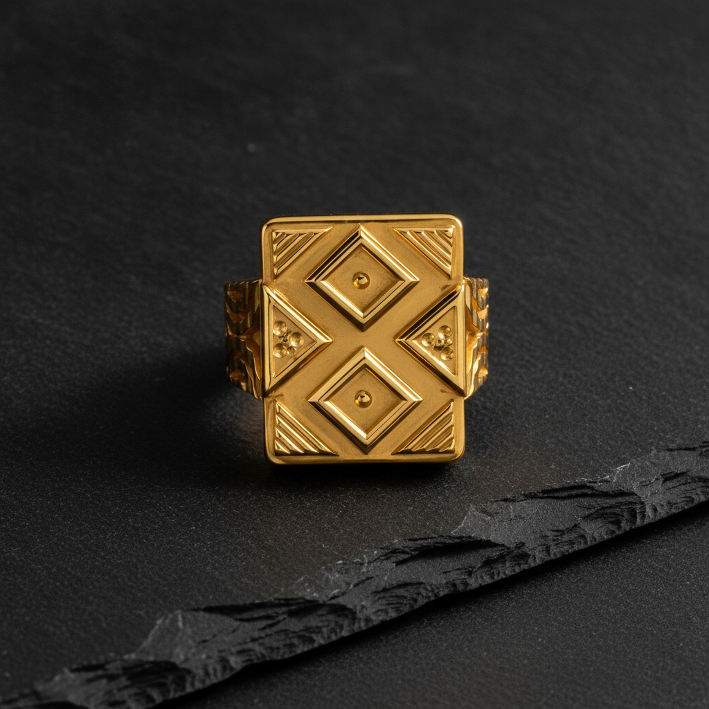 Royal Geometric Crest Statement Ring for Men