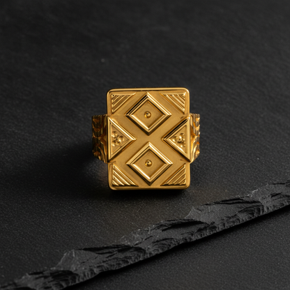 Royal Geometric Crest Statement Ring for Men