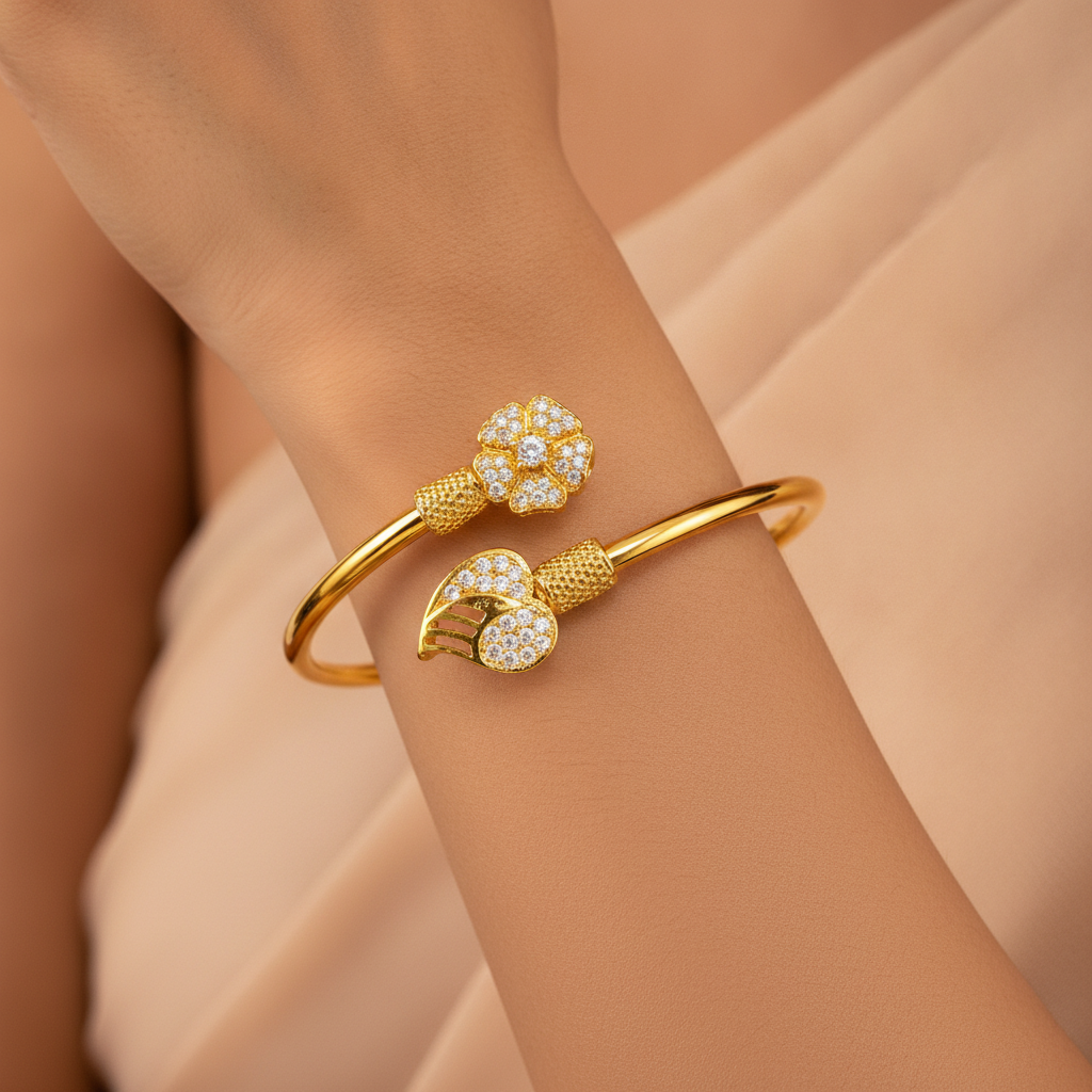 Luxury Bloom CZ Open Cuff Bracelet for Women & Girls