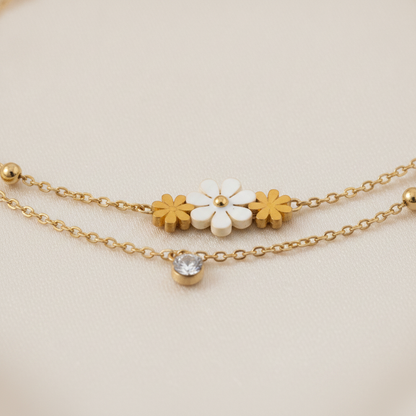 NUGOLD Double Layer Daisy Charm Bracelet for Women